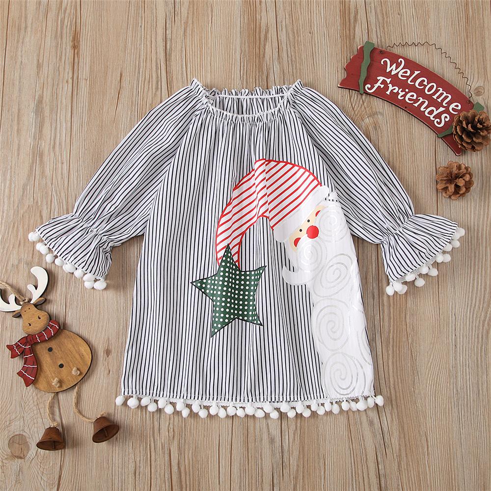 Girls Stripe Christmas Flared Sleeve Dress Girls Wholesale Dresses - PrettyKid