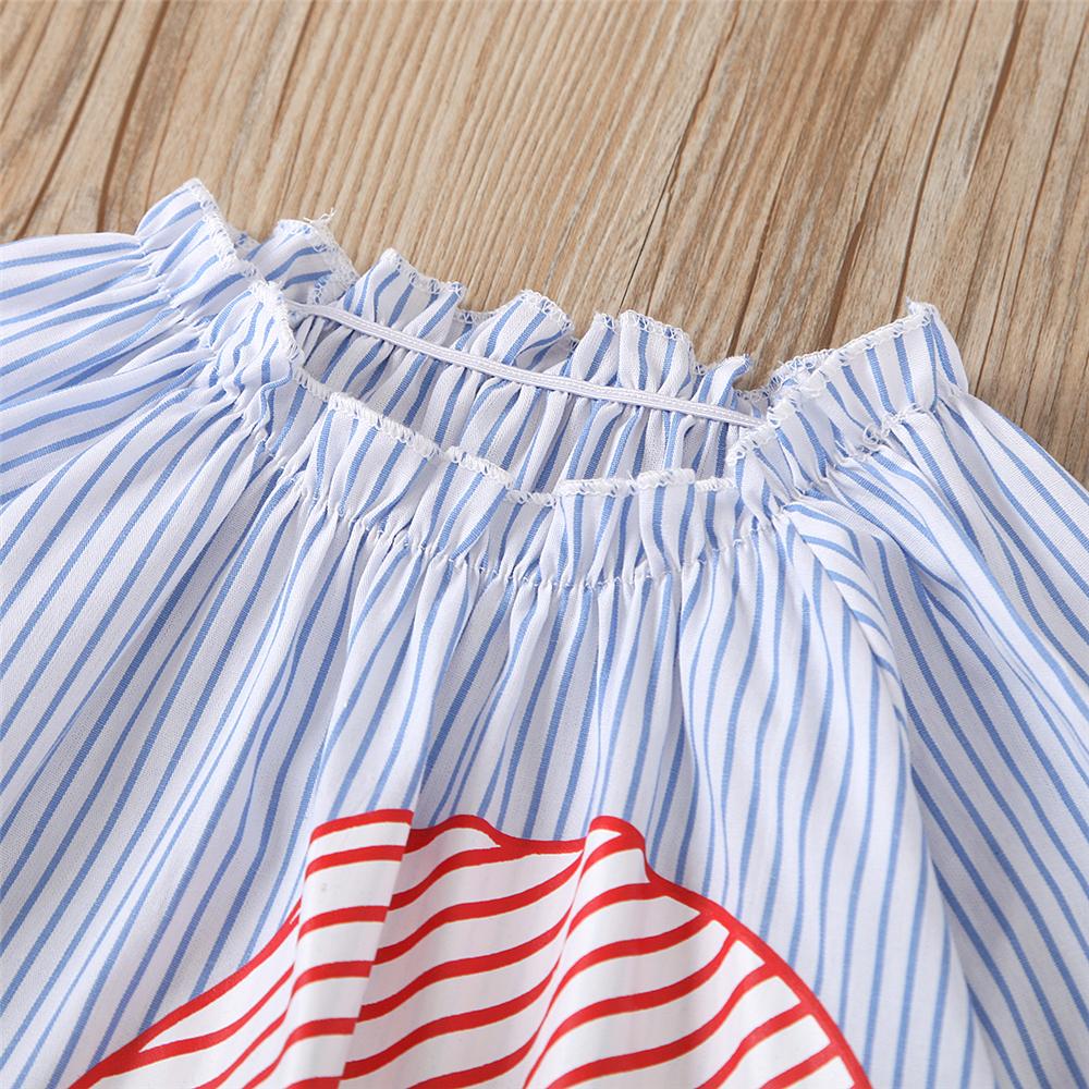 Girls Stripe Christmas Flared Sleeve Dress Girls Wholesale Dresses - PrettyKid