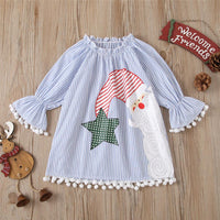 Girls Stripe Christmas Flared Sleeve Dress Girls Wholesale Dresses - PrettyKid