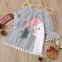 Girls Stripe Christmas Flared Sleeve Dress Girls Wholesale Dresses - PrettyKid