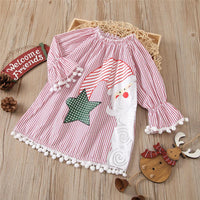 Girls Stripe Christmas Flared Sleeve Dress Girls Wholesale Dresses - PrettyKid