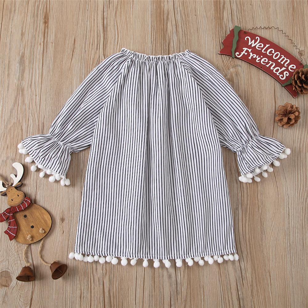 Girls Stripe Christmas Flared Sleeve Dress Girls Wholesale Dresses - PrettyKid