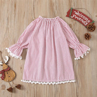 Girls Stripe Christmas Flared Sleeve Dress Girls Wholesale Dresses - PrettyKid