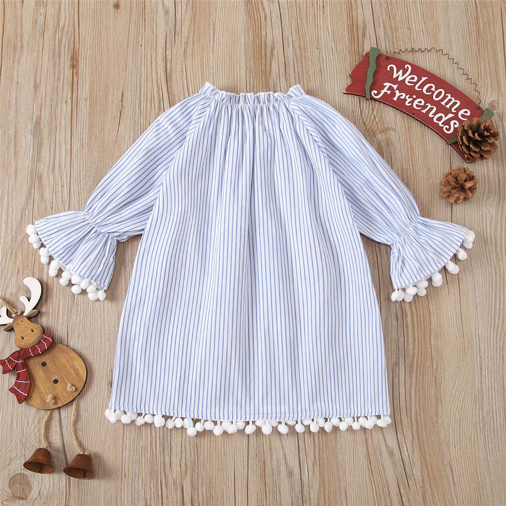 Girls Stripe Christmas Flared Sleeve Dress Girls Wholesale Dresses - PrettyKid