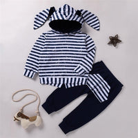 Unisex Stripe Hooded Long Sleeve Top & Pants Trendy Toddler Clothes Cheap - PrettyKid