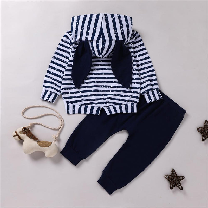 Unisex Stripe Hooded Long Sleeve Top & Pants Trendy Toddler Clothes Cheap - PrettyKid