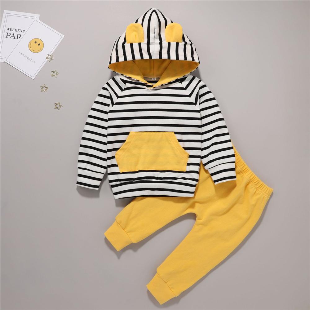 Baby Unisex Stripe Hooded Top & Pants Baby Wholesale Clothes - PrettyKid