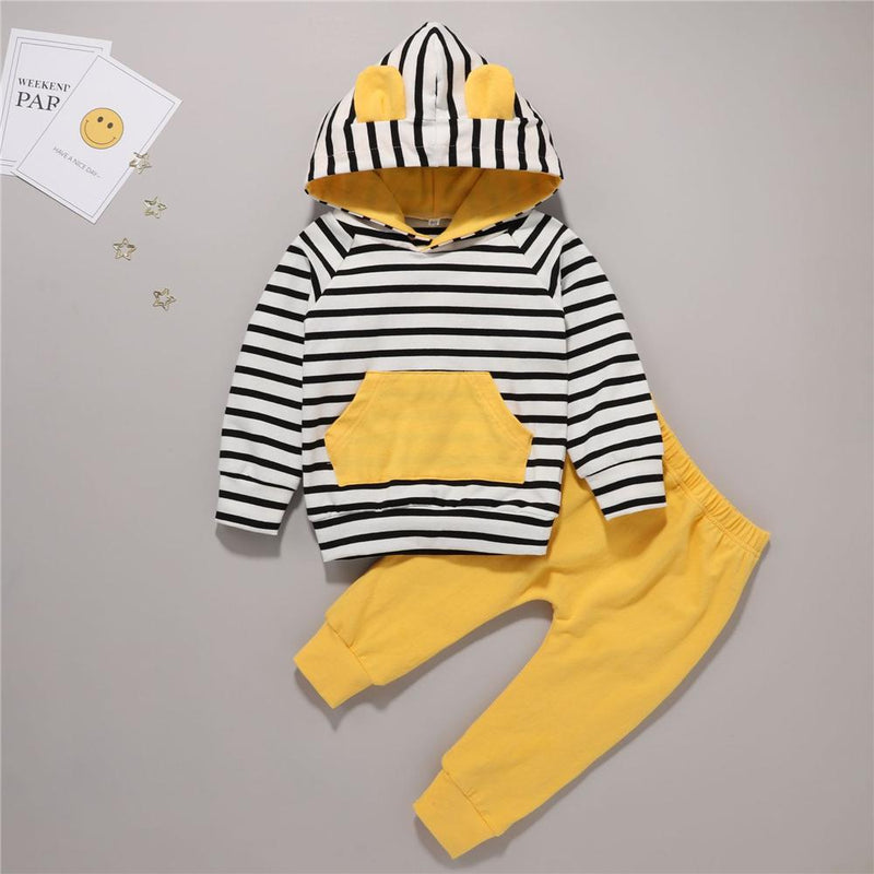 Baby Unisex Stripe Hooded Top & Pants Baby Wholesale Clothes - PrettyKid