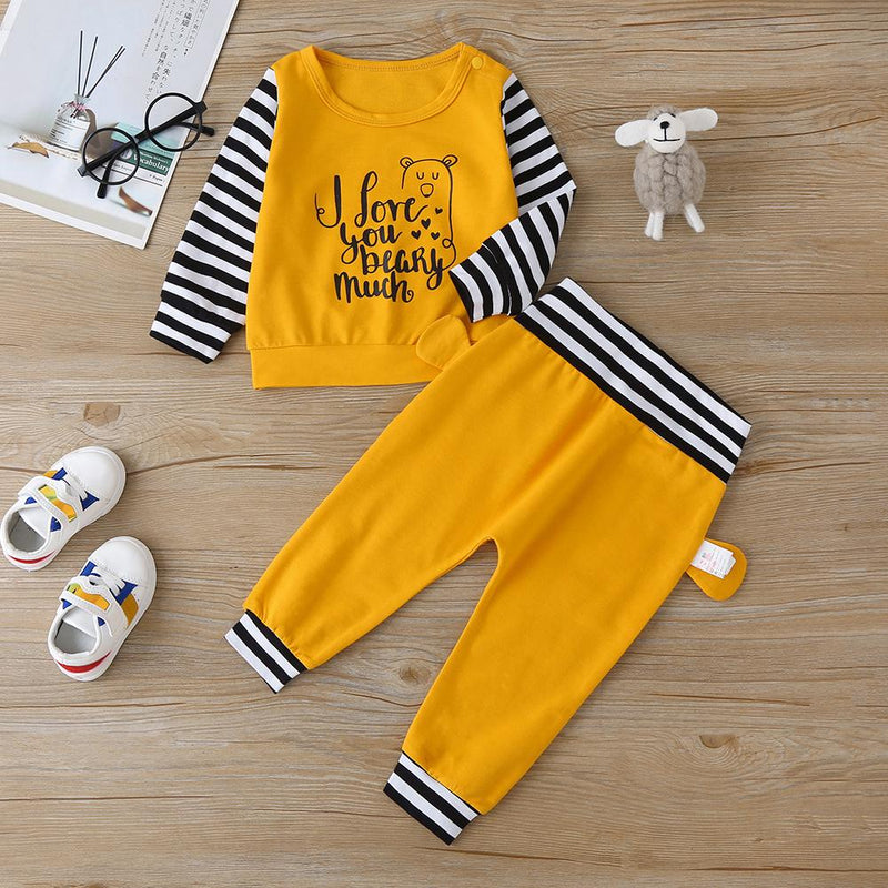 Baby Unisex Stripe Letter Print Long Sleeve Top & Pants Baby Wholesale - PrettyKid