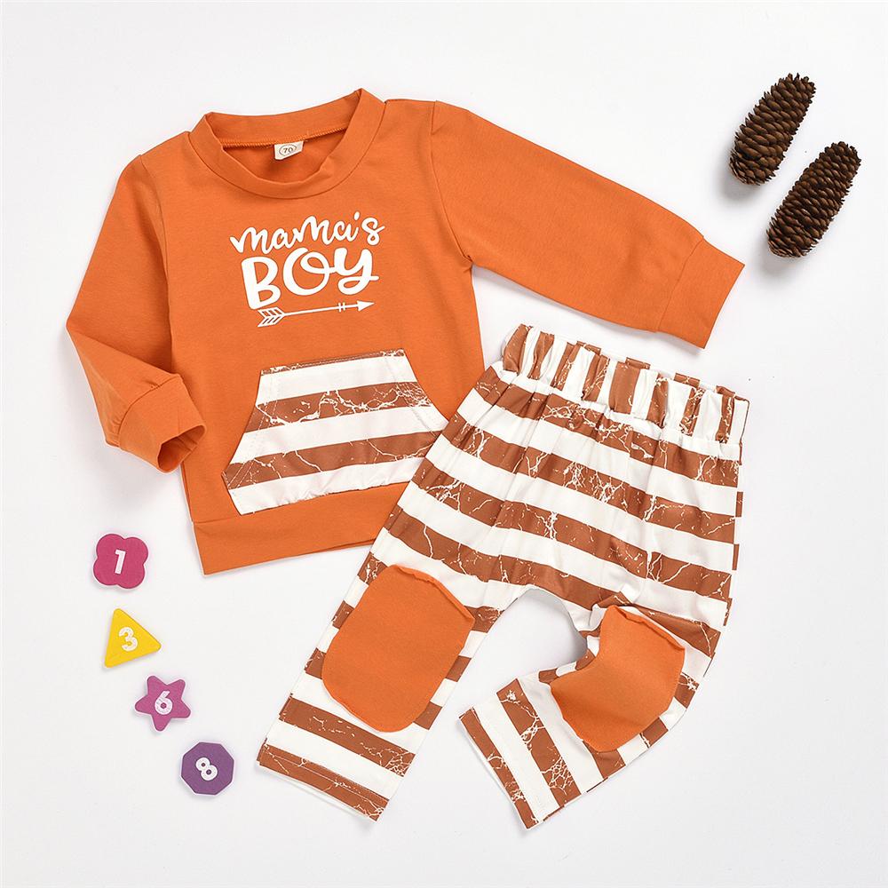 Baby Boys Stripe Letter Printed Pullover & Pants Wholesale Baby Cloths - PrettyKid