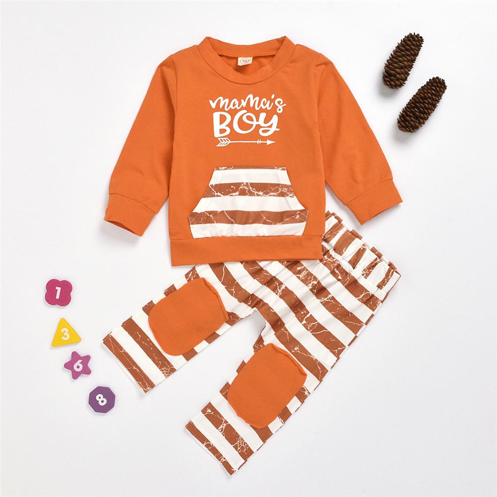 Baby Boys Stripe Letter Printed Pullover & Pants Wholesale Baby Cloths - PrettyKid