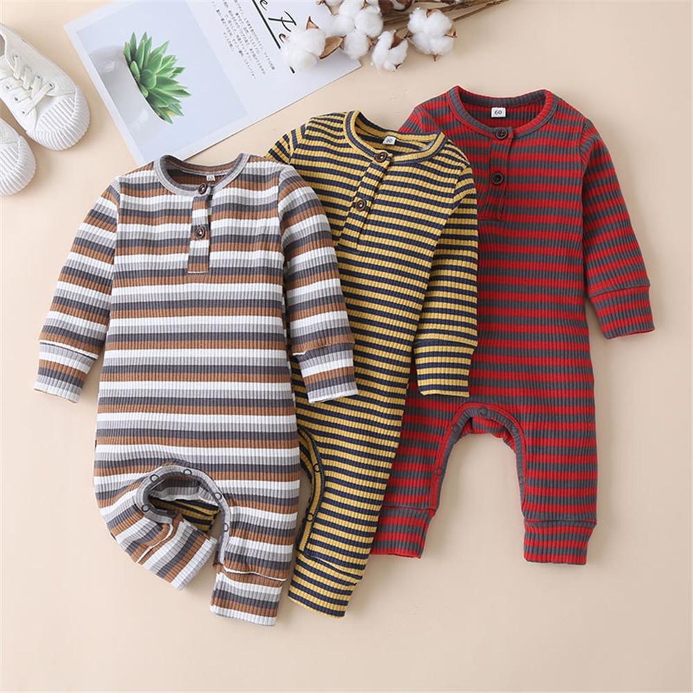 Baby Stripe Long Sleeve Casual Rompers - PrettyKid