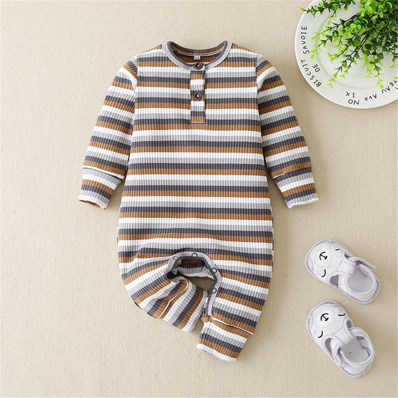 Baby Stripe Long Sleeve Casual Rompers - PrettyKid