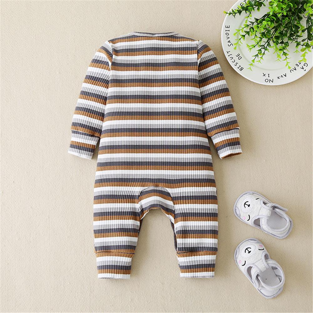 Baby Stripe Long Sleeve Casual Rompers - PrettyKid