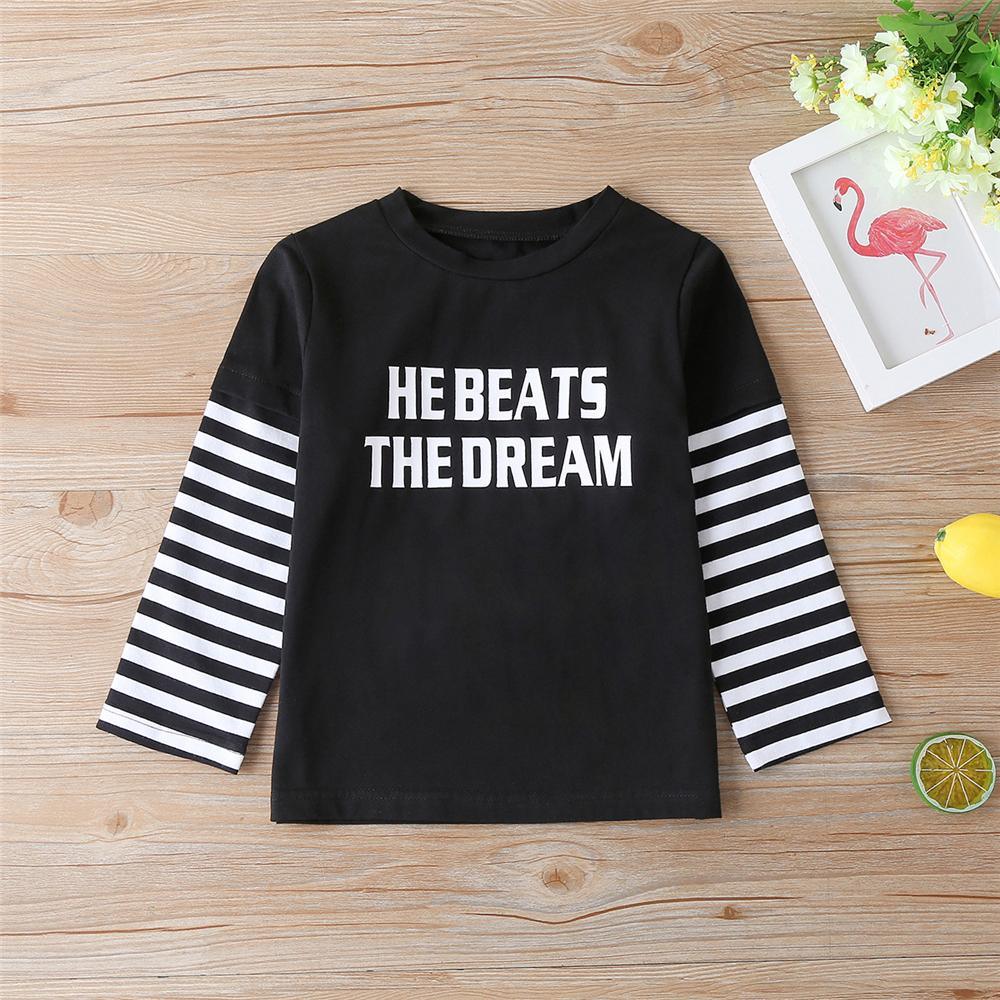 Boys Stripe Long Sleeve Splicing Letter Print T-shirt Kids Wholesale Clothing - PrettyKid