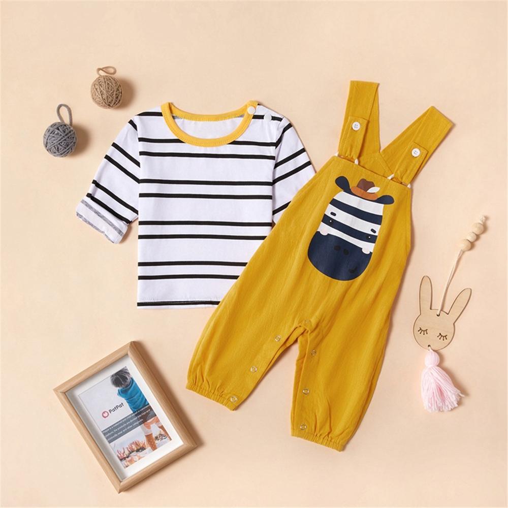 Baby Girls Stripe Long Sleeve Top & Linen Overalls Baby Clothes Cheap Wholesale - PrettyKid
