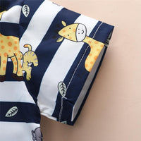Boys Striped Animal Printed Short Sleeve Shirt & Yellow Shorts Boys Casual Suits - PrettyKid