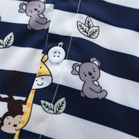 Boys Striped Animal Printed Short Sleeve Shirt & Yellow Shorts Boys Casual Suits - PrettyKid