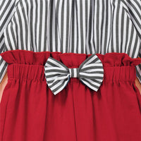 Toddler Girls Striped Bow Decor Long Sleeve Jumpsuit Baby Girl Wholesale - PrettyKid