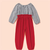 Toddler Girls Striped Bow Decor Long Sleeve Jumpsuit Baby Girl Wholesale - PrettyKid
