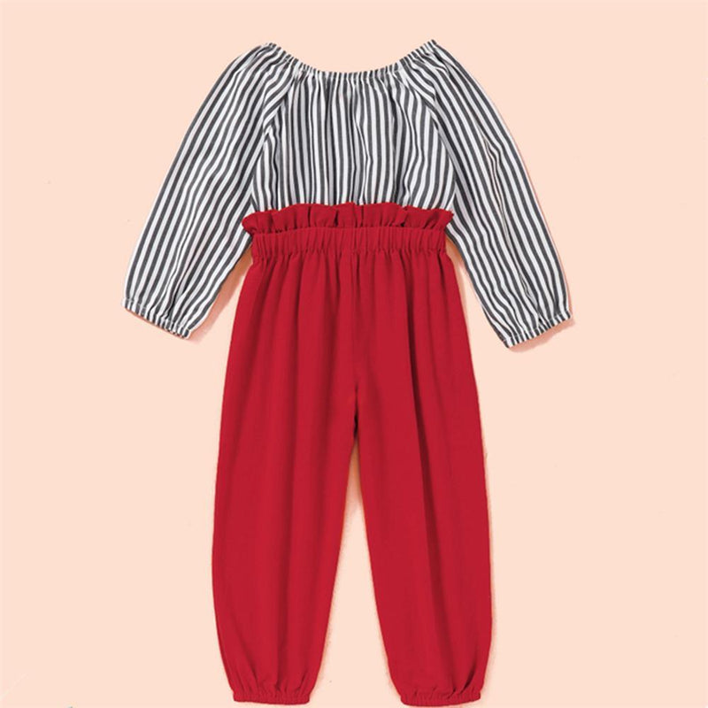 Toddler Girls Striped Bow Decor Long Sleeve Jumpsuit Baby Girl Wholesale - PrettyKid