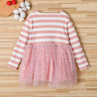 Girls Striped Bow Decor Long Sleeve Princess Tulle Dress Kids Wholesale Clothing Warehouse - PrettyKid