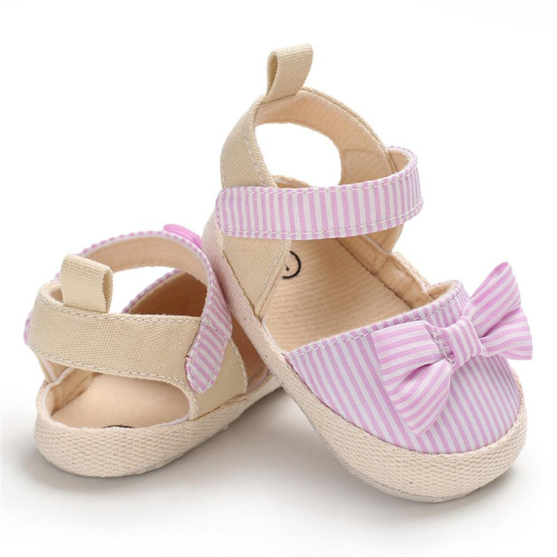 Baby Girls Striped Bow Decor Magic Tape Sandals Wholesale Baby Shoes vendors - PrettyKid