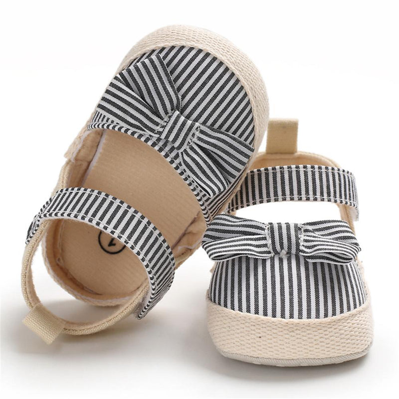 Baby Girls Striped Bow Decor Magic Tape Sandals Wholesale Baby Shoes vendors - PrettyKid