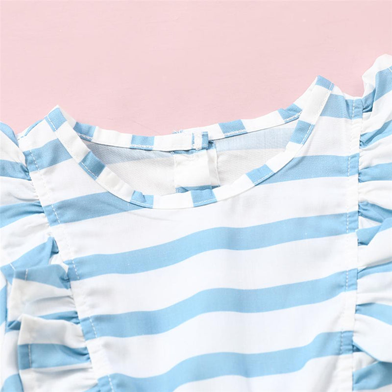 Baby Girls Striped Bow Decor Ruffled Long Sleeve Dress Baby Clothes Wholesale Bulk - PrettyKid