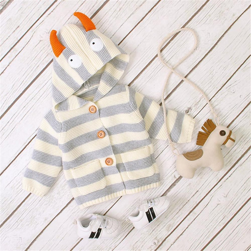 Baby Striped Button Knitted Pocket Cardigan Sweaters - PrettyKid