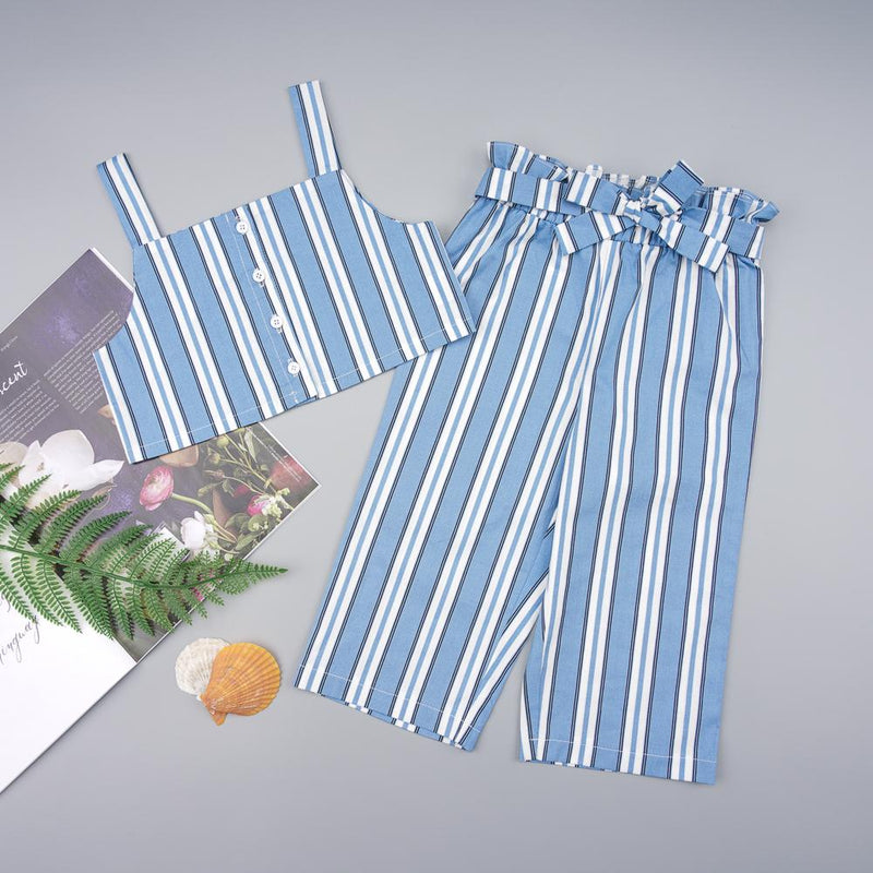 Baby Girls Striped Button Sling Top & Pants Baby wear Wholesale - PrettyKid