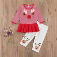 Baby Girls Striped Cartoon Elk Long Sleeve Top & Pants Baby Clothing Warehouse - PrettyKid