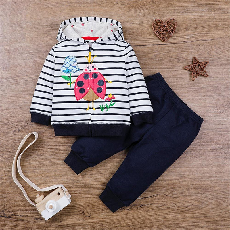 Baby Girls Striped Cartoon Hoodie Jacket & Pants Babywear Wholesale - PrettyKid