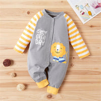 Baby Unisex Striped Cartoon Letter Printed Romper - PrettyKid