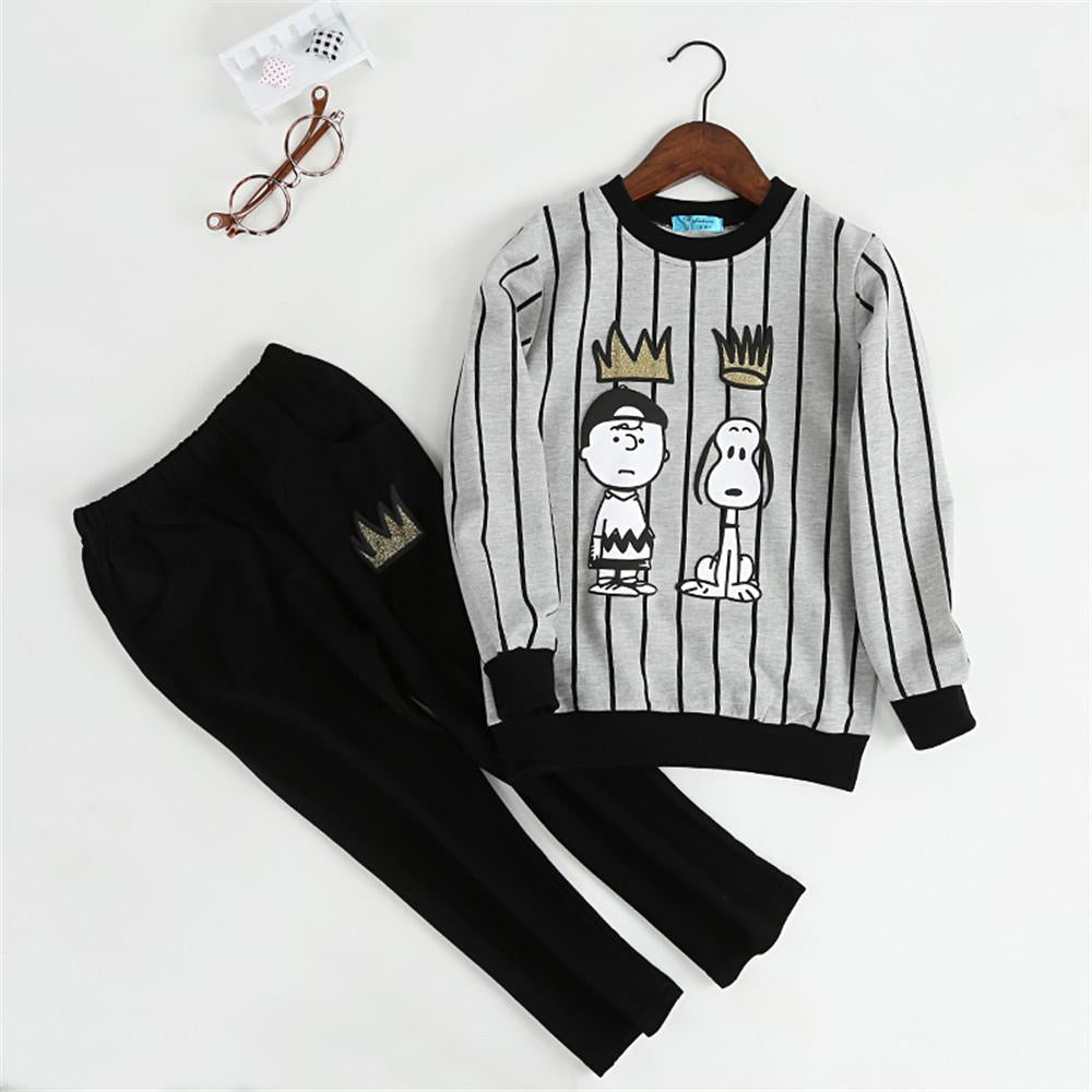 Boys Striped Cartoon Long Sleeve Tops & Pants - PrettyKid