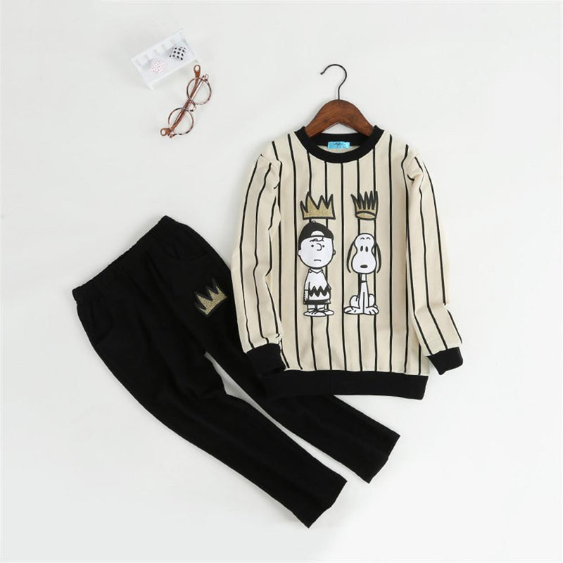 Boys Striped Cartoon Long Sleeve Tops & Pants - PrettyKid