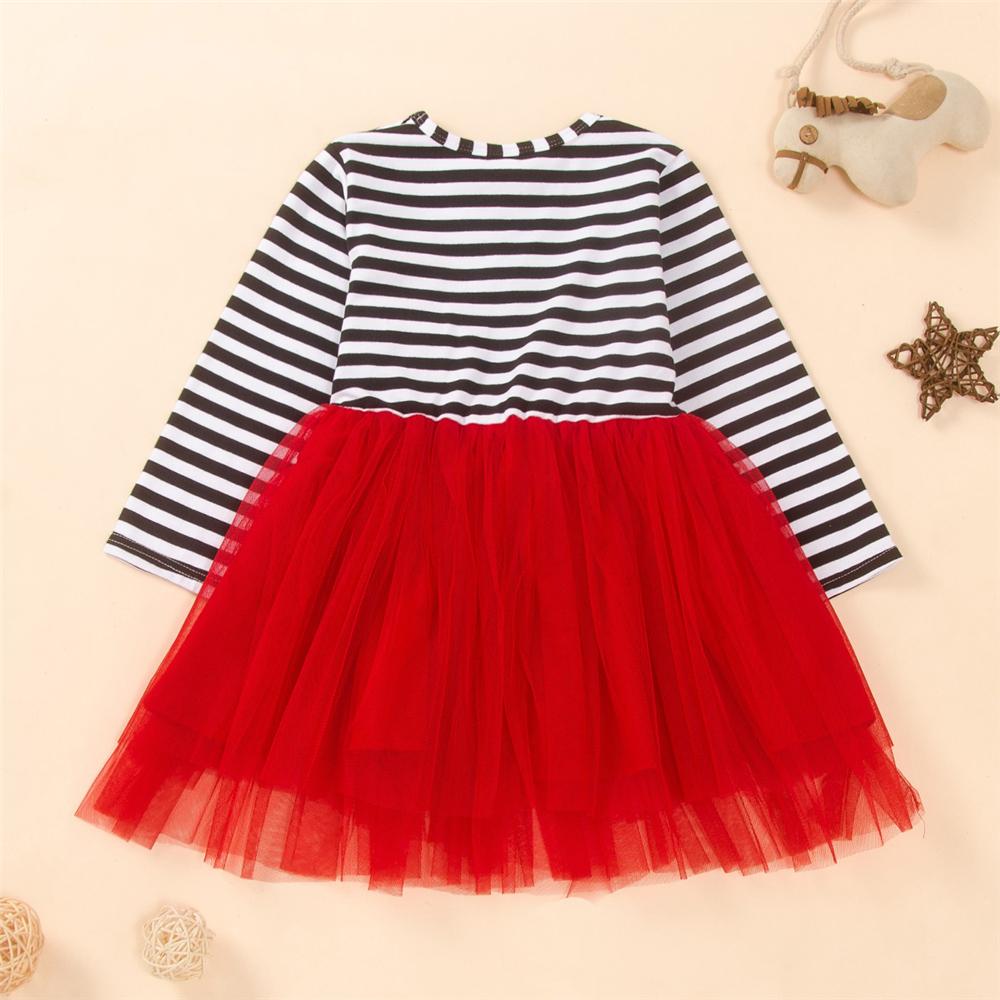 Girls Striped Cartoon Tulle Splicing Dress Wholesale Little Girl Clothes - PrettyKid