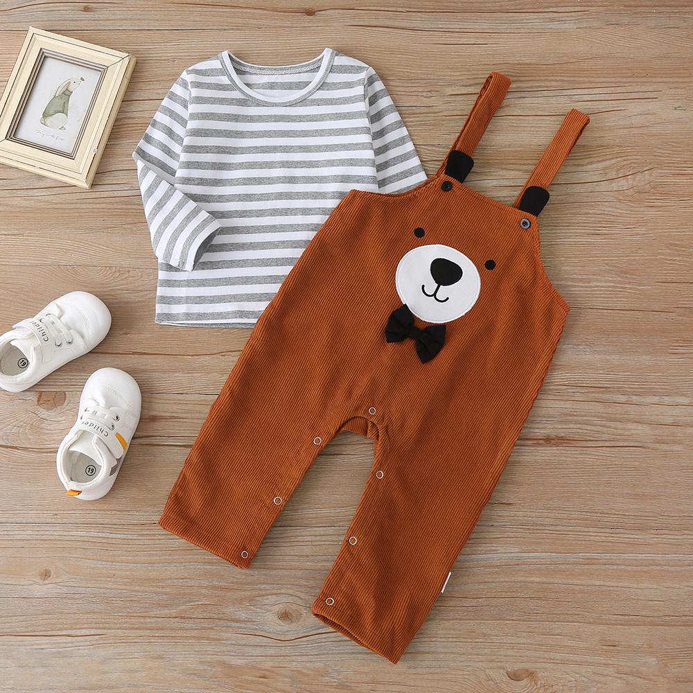 Baby Boys Striped Crew Neck Long Sleeve Top & Bear Romper Buying Baby Clothes In Bulk - PrettyKid