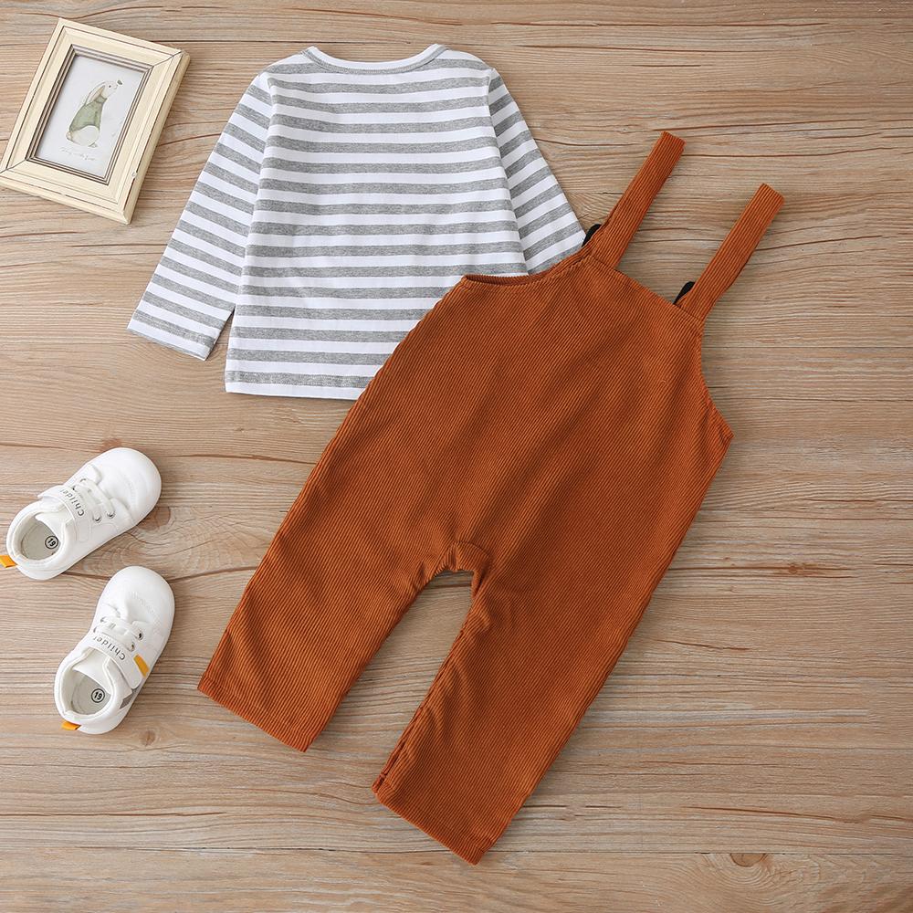 Baby Boys Striped Crew Neck Long Sleeve Top & Bear Romper Buying Baby Clothes In Bulk - PrettyKid