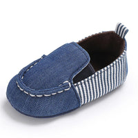 Baby Boys Striped Denim Toddler Slip Ons Flat Shoes - PrettyKid