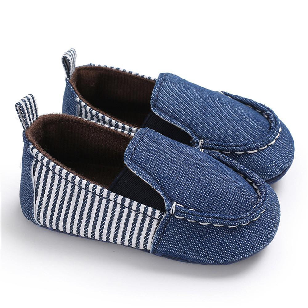 Baby Boys Striped Denim Toddler Slip Ons Flat Shoes - PrettyKid