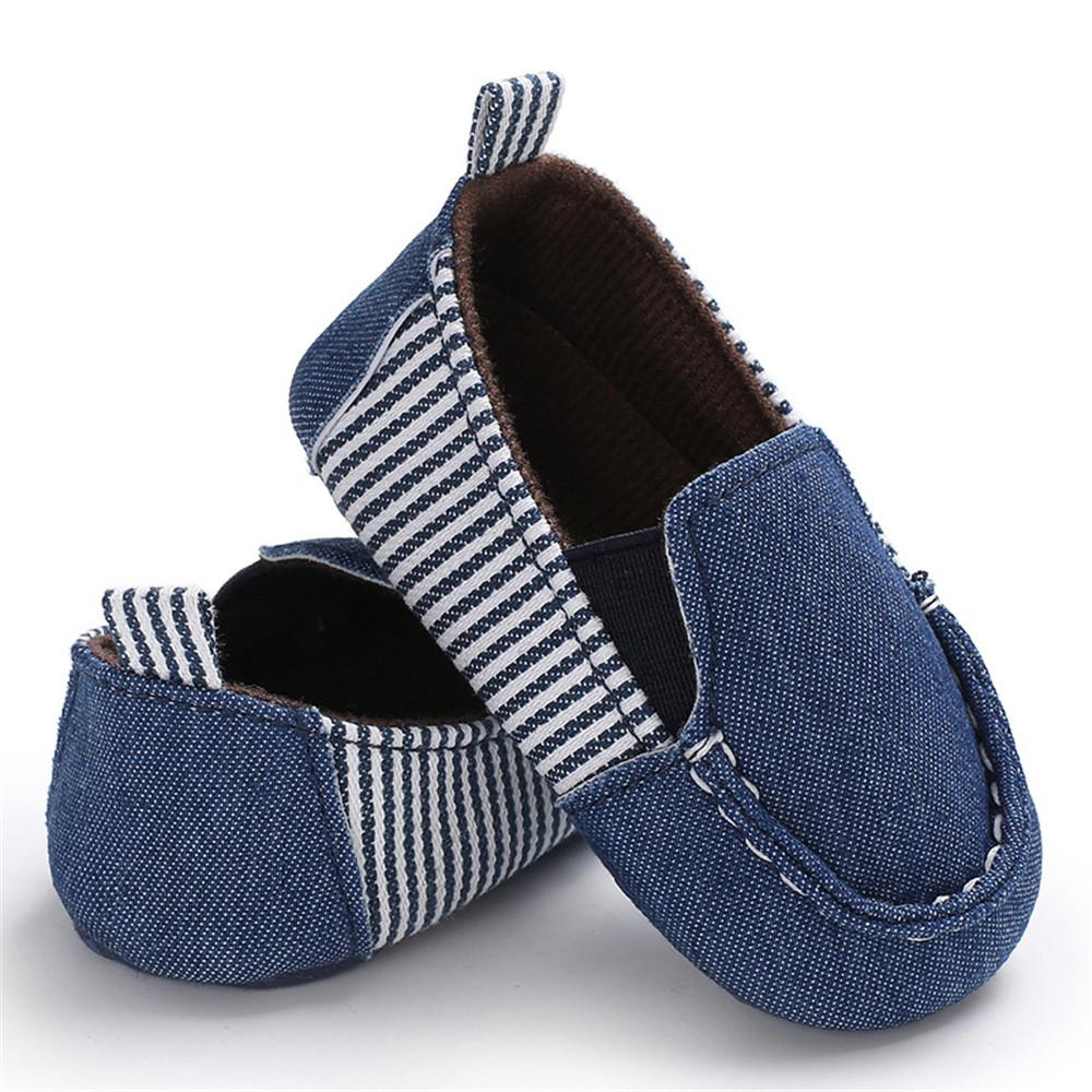 Baby Boys Striped Denim Toddler Slip Ons Flat Shoes - PrettyKid