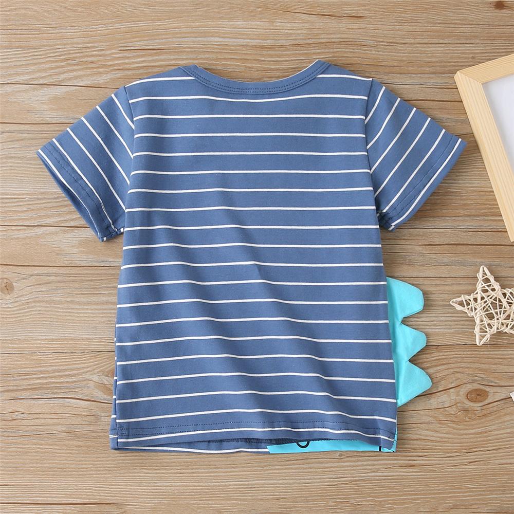 Boys Striped Dinosaur Letter Printed Short Sleeve T-Shirts Baby Boy Wholesale Boutique - PrettyKid