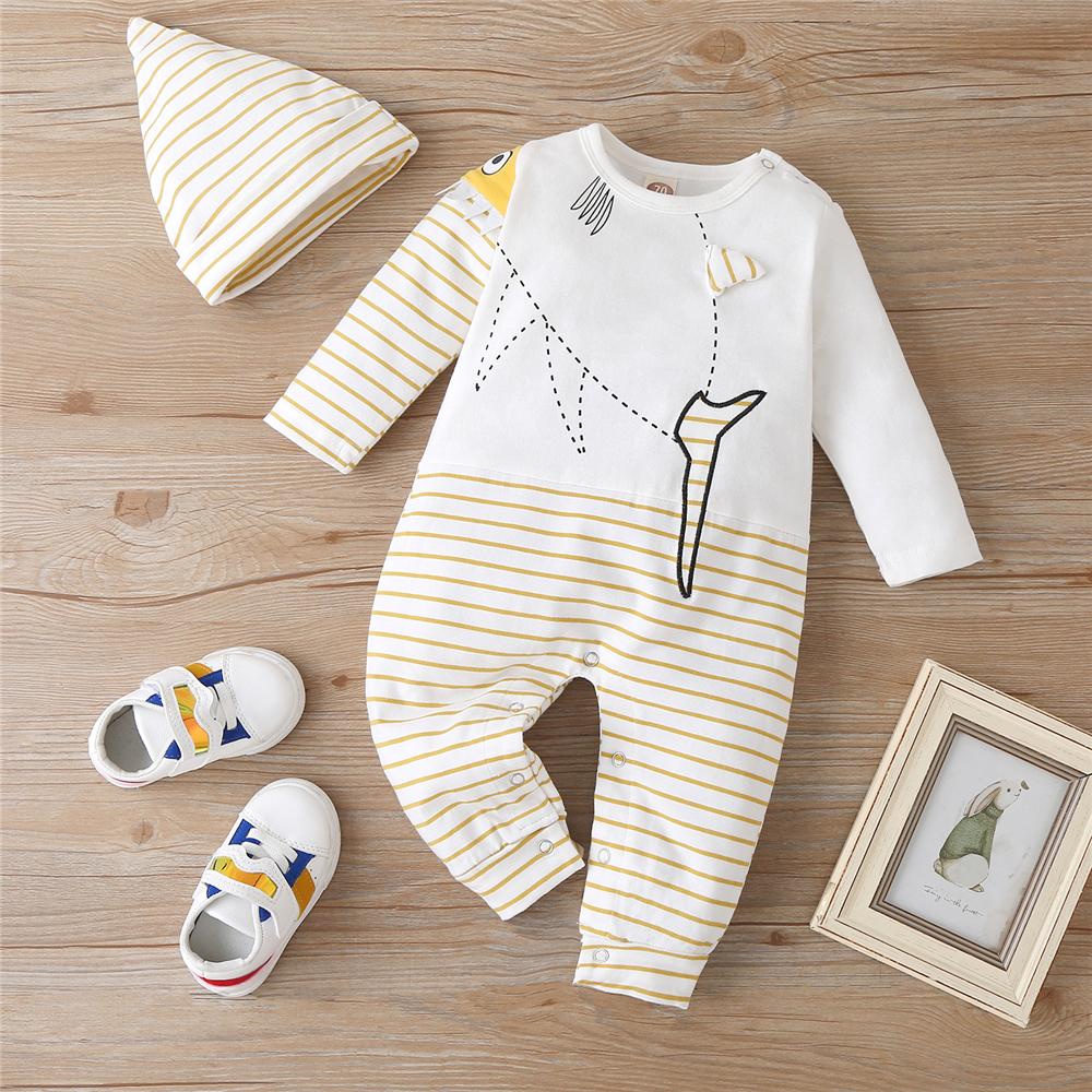 Baby Striped Fish Long Sleeve Romper & Hat Baby Clothing Cheap Wholesale - PrettyKid