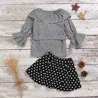 Toddler Girls Striped Flared Sleeve Blouse & Polka Dot Skirt Girls Wholesale - PrettyKid