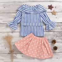 Toddler Girls Striped Flared Sleeve Blouse & Polka Dot Skirt Girls Wholesale - PrettyKid