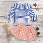 Toddler Girls Striped Flared Sleeve Blouse & Polka Dot Skirt Girls Wholesale - PrettyKid