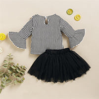 Girls Striped Flared Sleeve Blouse & Tulle Skirt - PrettyKid