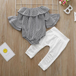 Baby Girls Striped Flared Sleeve Top & Solid Ripped Pants Cheap Baby Clothes In Bulk - PrettyKid