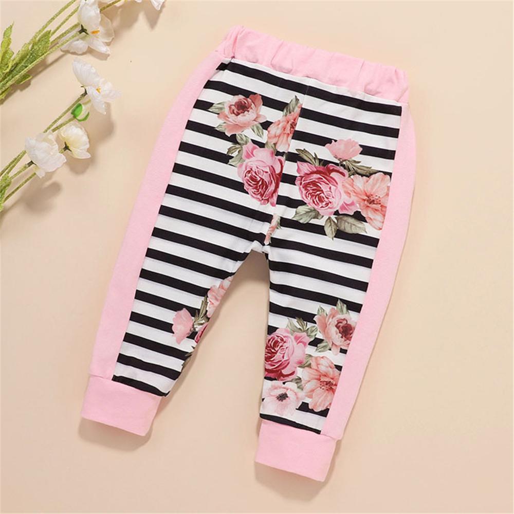 Girls Striped Floral Printed Long Sleeve Top & Trousers Wholesale Girl Clothing - PrettyKid